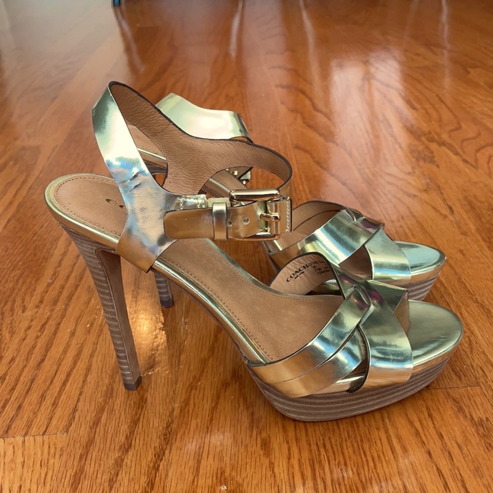 Coach Gold stacked heels